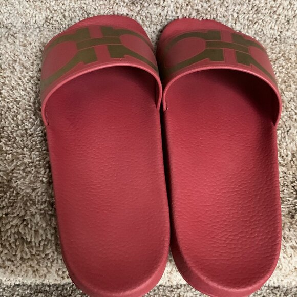 Salvatore Ferragamo Men\'s Burgundy Printed Logo Rubber Slides main image 14